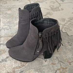 Chic Fringe Ankle Boots - Charcoal